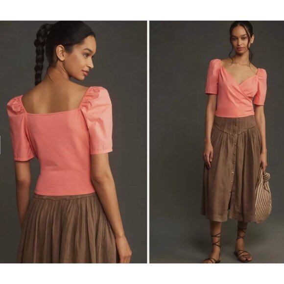 Anthropologie Puff Sleeve Wrap Blouse Pink Size XS NWT New - Picture 12 of 12